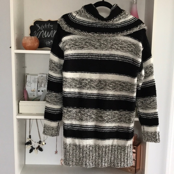 KENSIE Cowl Neck Hi-Lo Striped Cable Knit … - Picture 3 of 7